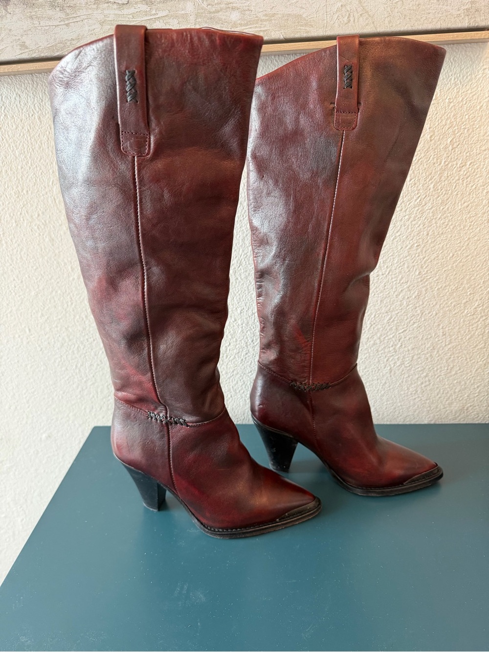 Free People Burgundy Tall Leather Heeled Boots